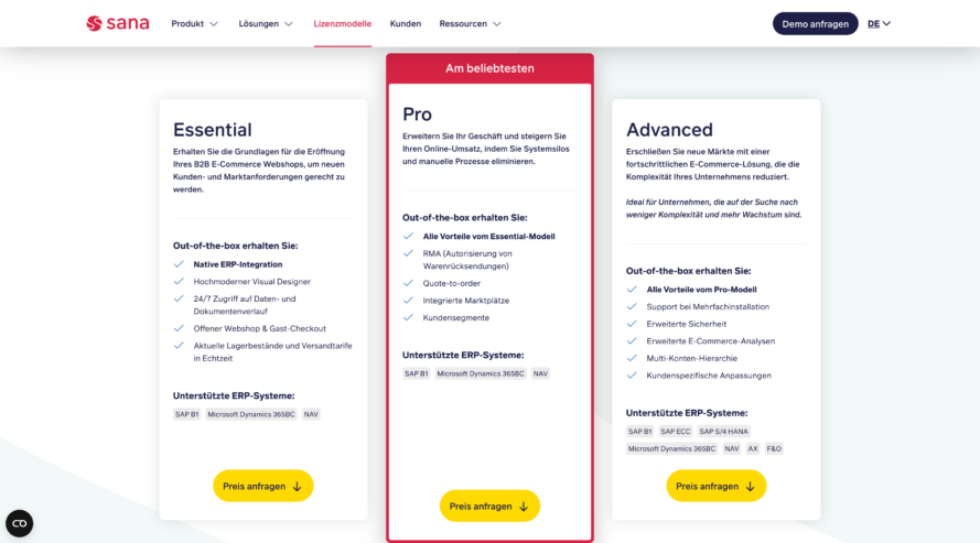 Sana Commerce setzt auf ein relativ einfaches und übersichtliches Lizenzmodell