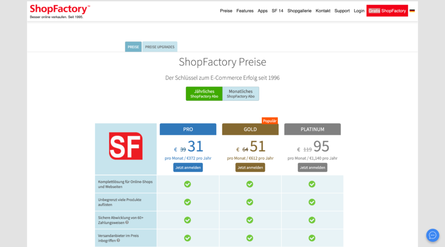 Shopfactory hat ein vergleichsweise einfaches Preismodell